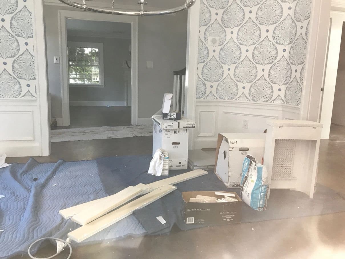 Renovation debris and materials before cleanup