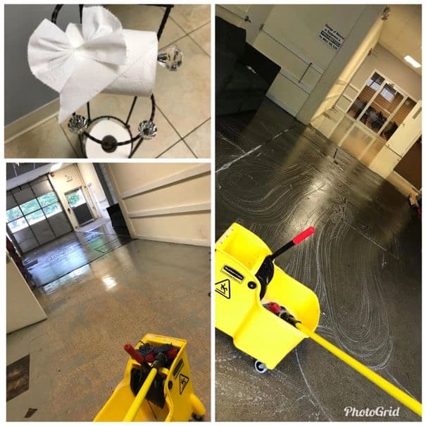 Commercial floors being machine cleaned and polished