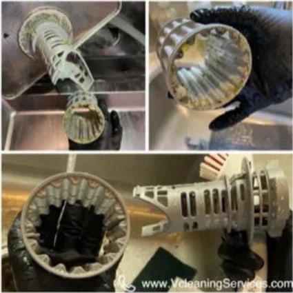A rubber sink splash guard taken out of the waste disposal and cleaned on both sides